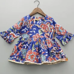 New Blue Multicolored Printed Angarkha Style Kurti And Sharara Twinning Sets | Ethnic Wear