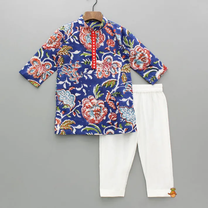 Online Blue Multicolour Printed Kurta And Pyjama BOY Twinning Sets | Indian Ethnic Wear