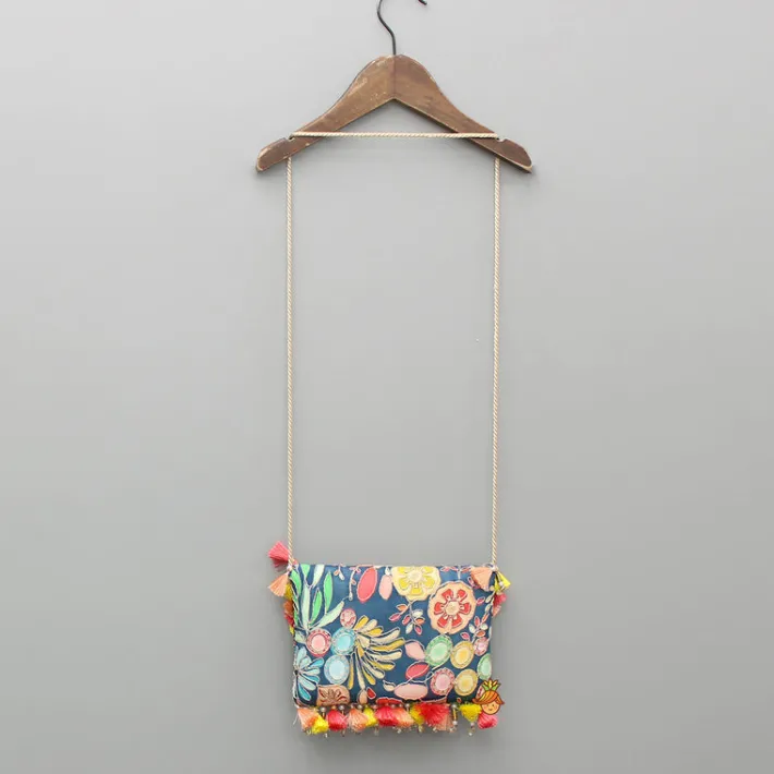 New Blue Multicoloured Printed And Embroidered Sling Bag Bags