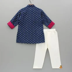New Blue Pintuck Detailed Chanderi Kurta And Pyjama BOY Indian Ethnic Wear | Ethnic Sets