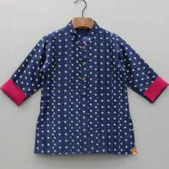 New Blue Pintuck Detailed Chanderi Kurta And Pyjama BOY Indian Ethnic Wear | Ethnic Sets