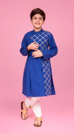 Discount Blue Pleated One Side Flap Stylish Kurta With Pant BOY Indian Ethnic Wear | Ethnic Sets