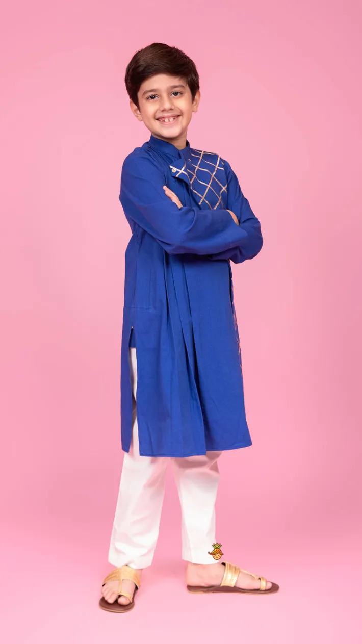Discount Blue Pleated One Side Flap Stylish Kurta With Pant BOY Indian Ethnic Wear | Ethnic Sets