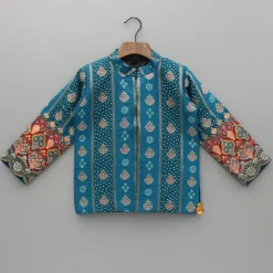 Hot Blue Printed And Embroidered Jacket BOY Indian Ethnic Wear | Ethnic Jackets