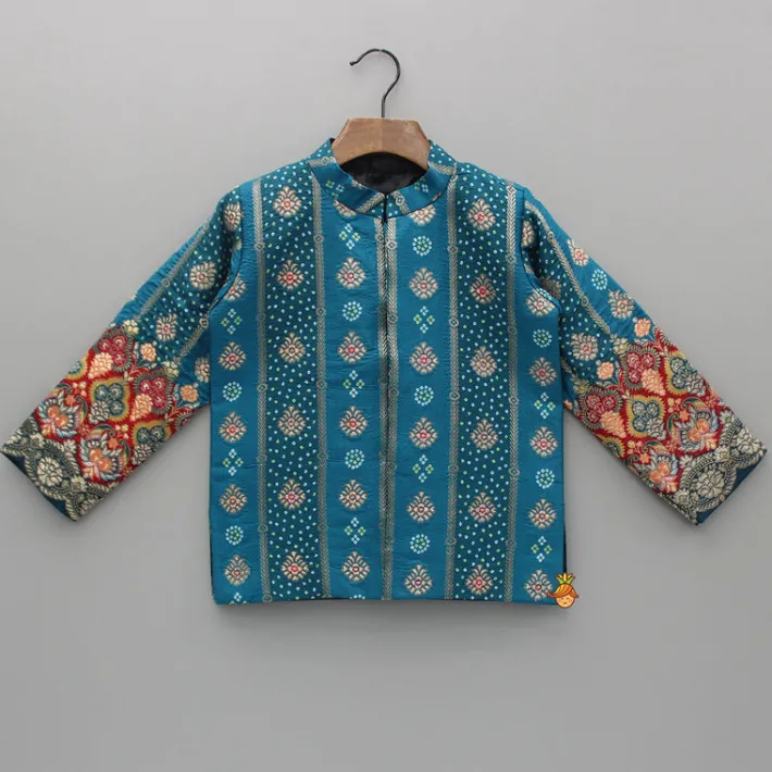 Hot Blue Printed And Embroidered Jacket BOY Indian Ethnic Wear | Ethnic Jackets