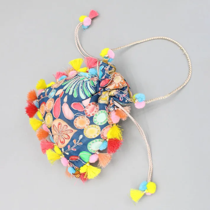 New Blue Printed And Embroidered Potli Bag Bags