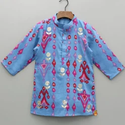Outlet Blue Printed And Embroidered Kurta With Pyjama BOY Indian Ethnic Wear | Ethnic Sets