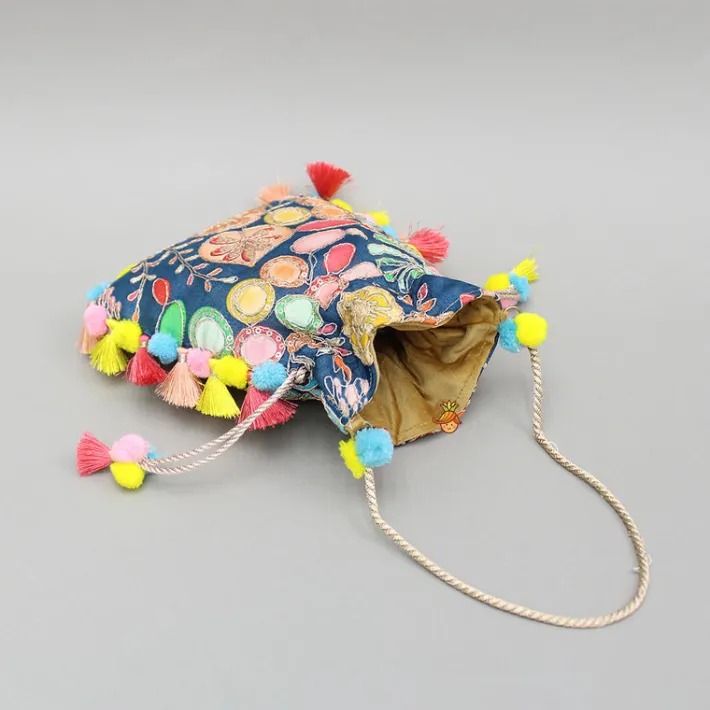 New Blue Printed And Embroidered Potli Bag Bags