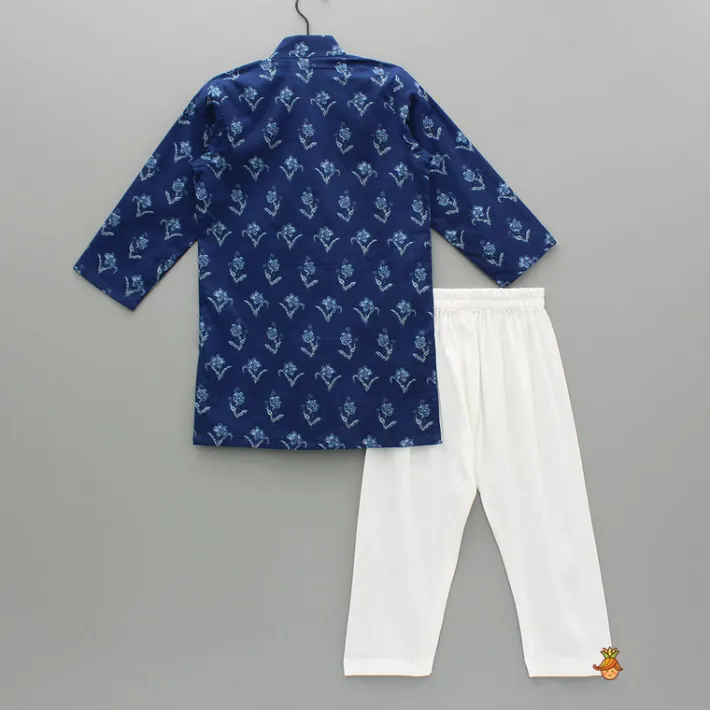 Outlet Blue Printed Asymmetric Kurta And Pyjama BOY Indian Ethnic Wear | Ethnic Sets