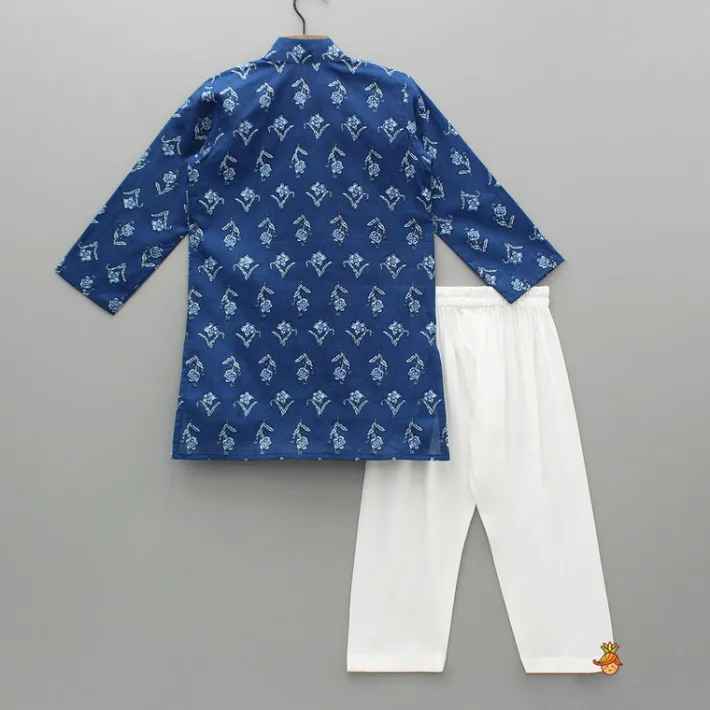 Clearance Blue Printed Asymmetric Kurta And Pyjama BOY Indian Ethnic Wear | Ethnic Sets