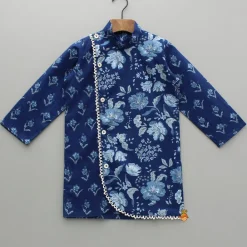 Outlet Blue Printed Asymmetric Kurta And Pyjama BOY Indian Ethnic Wear | Ethnic Sets