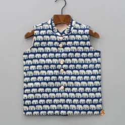 Hot Blue Printed Ethnic Jacket BOY Indian Ethnic Wear | Ethnic Jackets