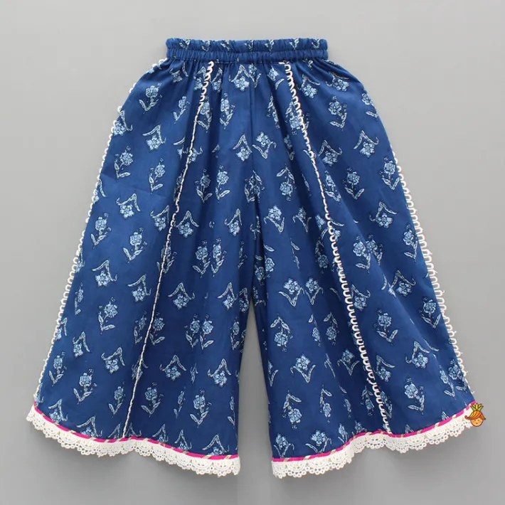New Blue Printed Flared Top And Palazzo Ethnic Wear | Palazzos & Shararas
