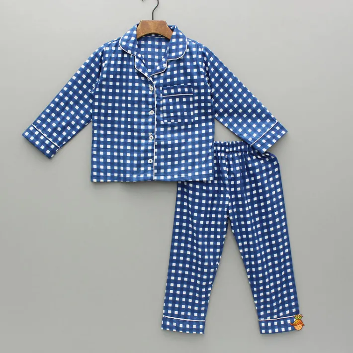 Clearance Blue Printed Notch Collar Sleepwear BOY Sleep Wear | Sleepwear
