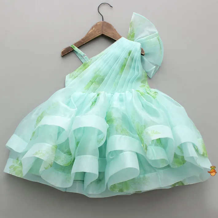 Fashion Blue Printed One Shoulder Layered Dress Dresses & Sets | Dresses
