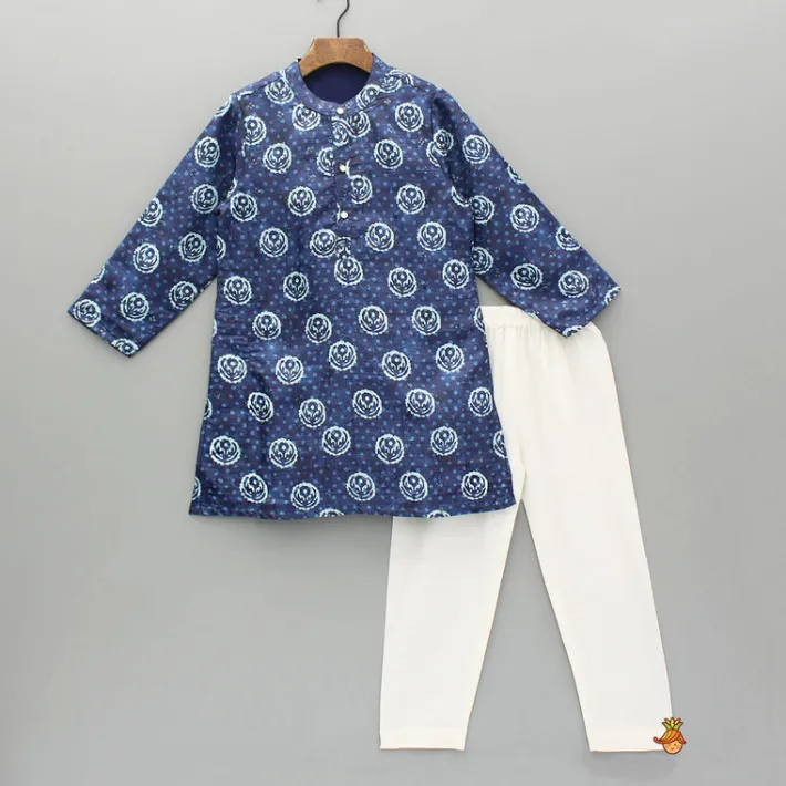 Online Blue Printed Sequins Embroidered Kurta And Pyjama BOY Indian Ethnic Wear | Ethnic Sets