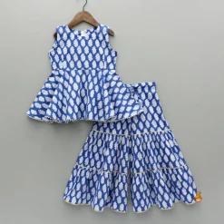 Best Blue Printed Top And Tiered Sharara Ethnic Wear | Palazzos & Shararas