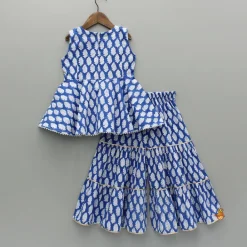 Best Blue Printed Top And Tiered Sharara Ethnic Wear | Palazzos & Shararas