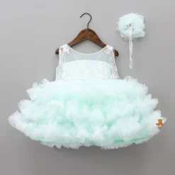 Fashion Blue Ruffle And Sequin Dress With Hair Clip Dresses & Sets | Dresses
