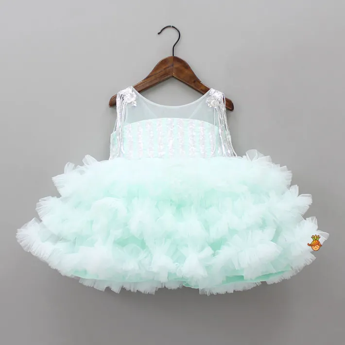 Fashion Blue Ruffle And Sequin Dress With Hair Clip Dresses & Sets | Dresses