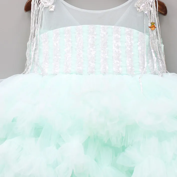 Fashion Blue Ruffle And Sequin Dress With Hair Clip Dresses & Sets | Dresses