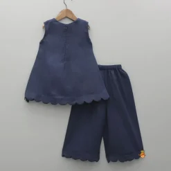Fashion Blue Scalloped Hem Detailing Kurti And Palazzo Palazzos & Shararas | Ethnic Wear