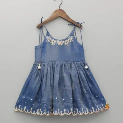 Fashion Blue Shimmery Strappy Embroidered Kurti And Palazzo Ethnic Wear | Palazzos & Shararas