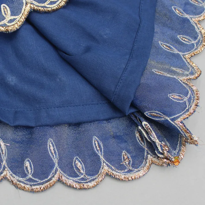 Fashion Blue Shimmery Strappy Embroidered Kurti And Palazzo Ethnic Wear | Palazzos & Shararas