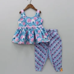 New Blue Strappy Kurti And Pleated Dhoti Style Pant Ethnic Wear | Dhotis & Patialas