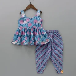 New Blue Strappy Kurti And Pleated Dhoti Style Pant Ethnic Wear | Dhotis & Patialas