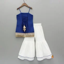 Online Blue Strappy Top And Sharara With Dupatta Ethnic Wear | Palazzos & Shararas