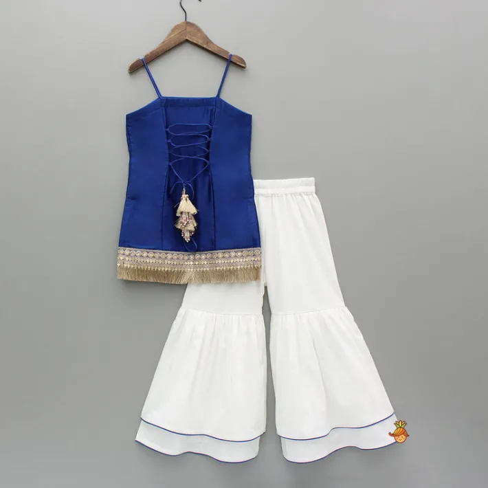 Online Blue Strappy Top And Sharara With Dupatta Ethnic Wear | Palazzos & Shararas