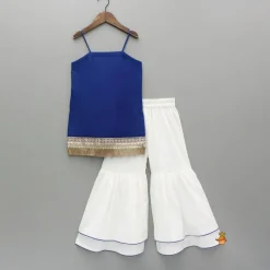 Online Blue Strappy Top And Sharara With Dupatta Ethnic Wear | Palazzos & Shararas