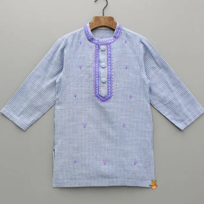 Online Blue Striped Embroidered Kurta With White Pyjama BOY Indian Ethnic Wear | Ethnic Sets