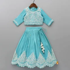 New Blue Thread Embroidered Top And Lehenga Ethnic Wear | Lehengas & Ghagras