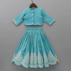 New Blue Thread Embroidered Top And Lehenga Ethnic Wear | Lehengas & Ghagras