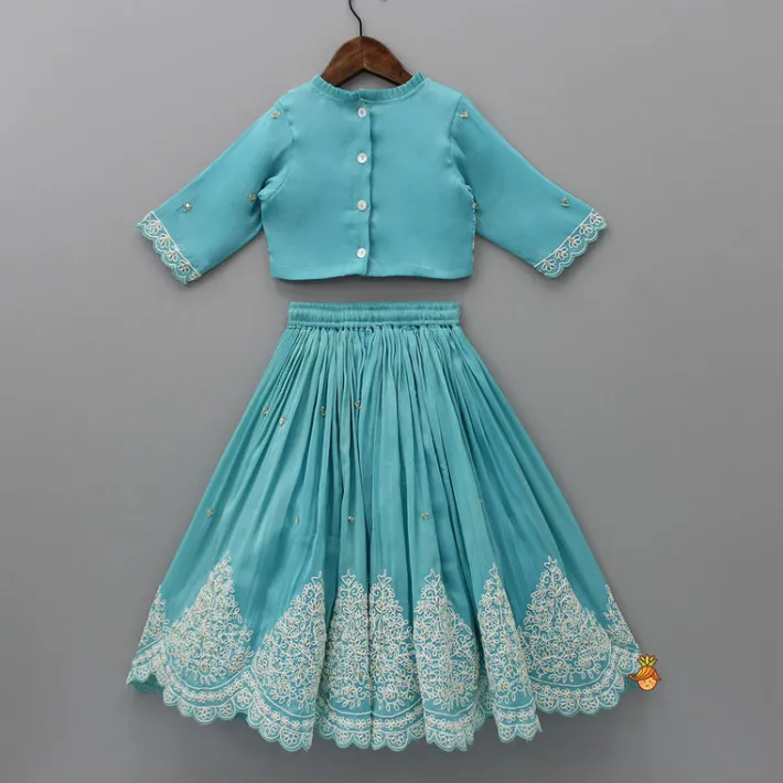New Blue Thread Embroidered Top And Lehenga Ethnic Wear | Lehengas & Ghagras