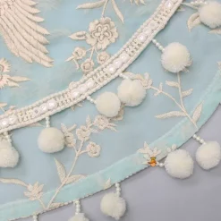 Outlet Blue Top With Pom Poms Detailed Embroidered Cape And Palazzo Ethnic Wear | Palazzos & Shararas