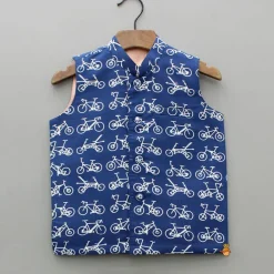 Outlet Blue Vehicle Printed Jacket BOY Indian Ethnic Wear | Ethnic Jackets