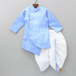 Outlet Booti Embroidered Lavender Blue Asymmetric Kurta And Dhoti BOY Indian Ethnic Wear | Ethnic Sets