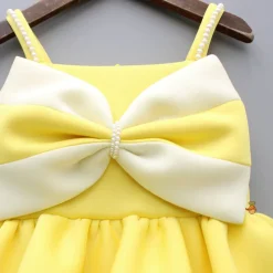 Best Bow Embellished Yellow Strappy Flared Dress Dresses & Sets | Dresses