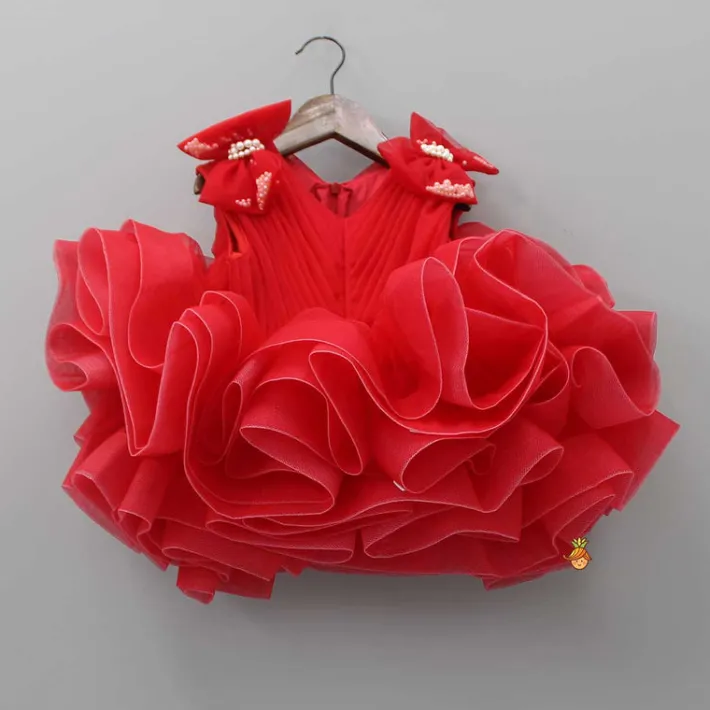 Outlet Bows Enhanced Ruffle Layered Red Net Dress Dresses & Sets | Dresses