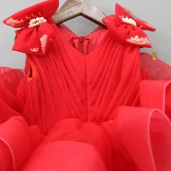 Outlet Bows Enhanced Ruffle Layered Red Net Dress Dresses & Sets | Dresses