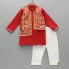 Outlet Brocade Attached Flap Red Kurta And Off White Pyjama BOY Twinning Sets | Indian Ethnic Wear