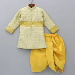Fashion Brocade Embroidered Sherwani Style Kurta And Dhoti With Shawl BOY Twinning Sets | Indian Ethnic Wear