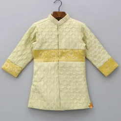Fashion Brocade Embroidered Sherwani Style Kurta And Dhoti With Shawl BOY Twinning Sets | Indian Ethnic Wear