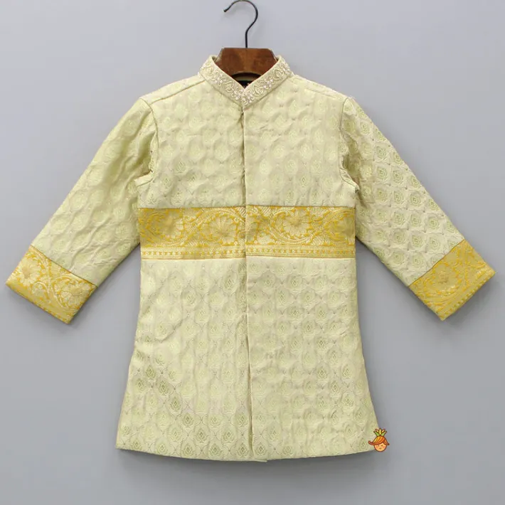 Fashion Brocade Embroidered Sherwani Style Kurta And Dhoti With Shawl BOY Twinning Sets | Indian Ethnic Wear