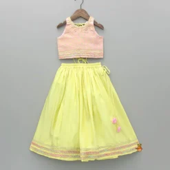 Outlet Brocade Embroidered Top With Lehenga And Dupatta Ethnic Wear | Lehengas & Ghagras