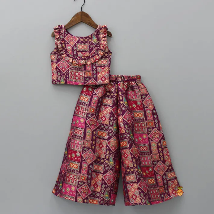 Sale Brocade Pleated Magenta Top With Palazzo Ethnic Wear | Palazzos & Shararas