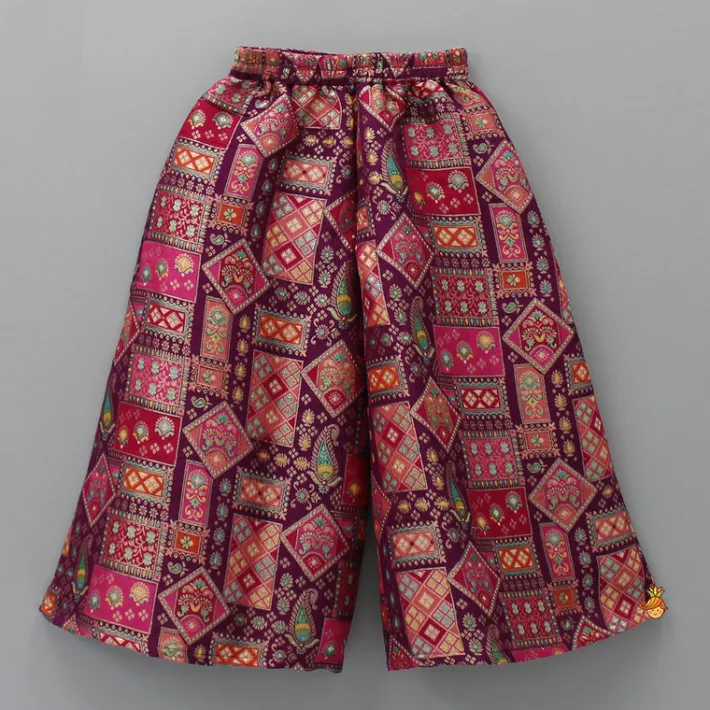 Sale Brocade Pleated Magenta Top With Palazzo Ethnic Wear | Palazzos & Shararas